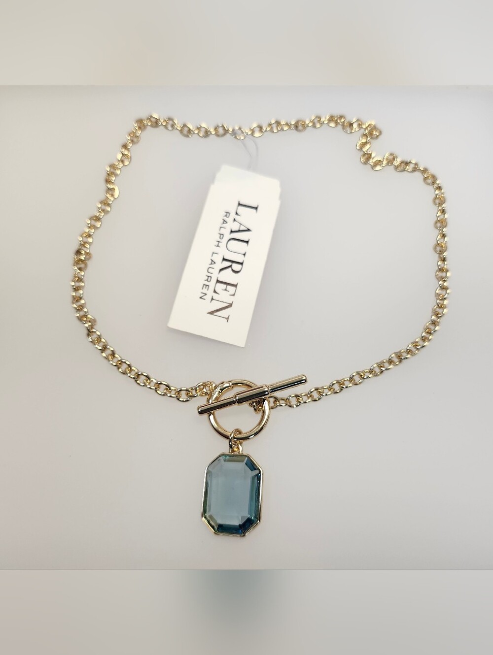 NWT Ralph Lauren Gold-Tone Blue Stone Pendant Necklace